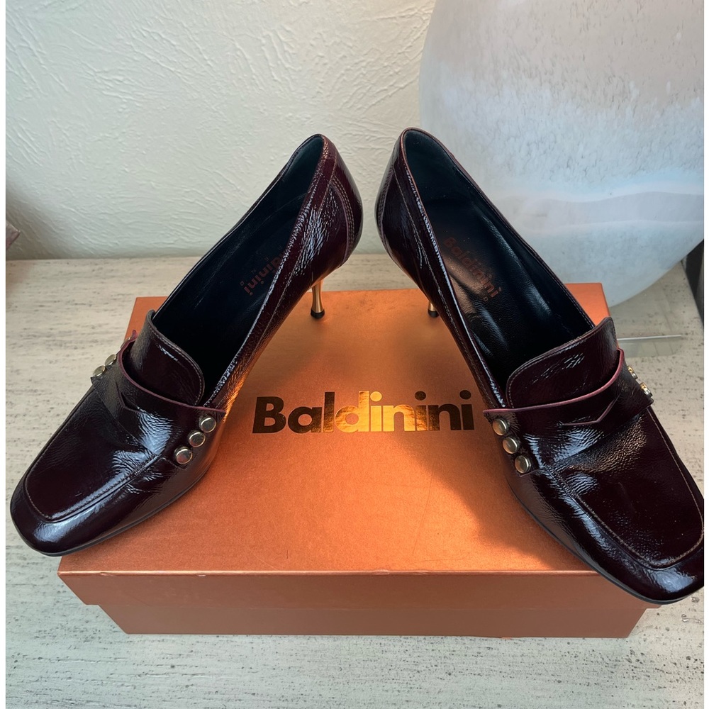 Baldinini Maroon Loafers w/ golden heels,  IT size 39/US size 8.5 - Picture 12 of 13